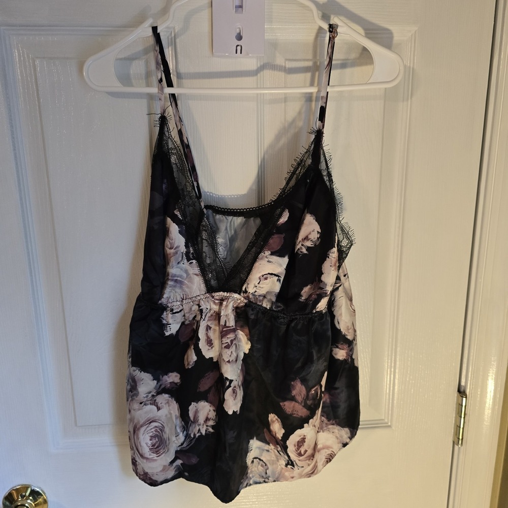 Midnight Bakery Floral Lace Trim Satin Camisole Womens Size XL
